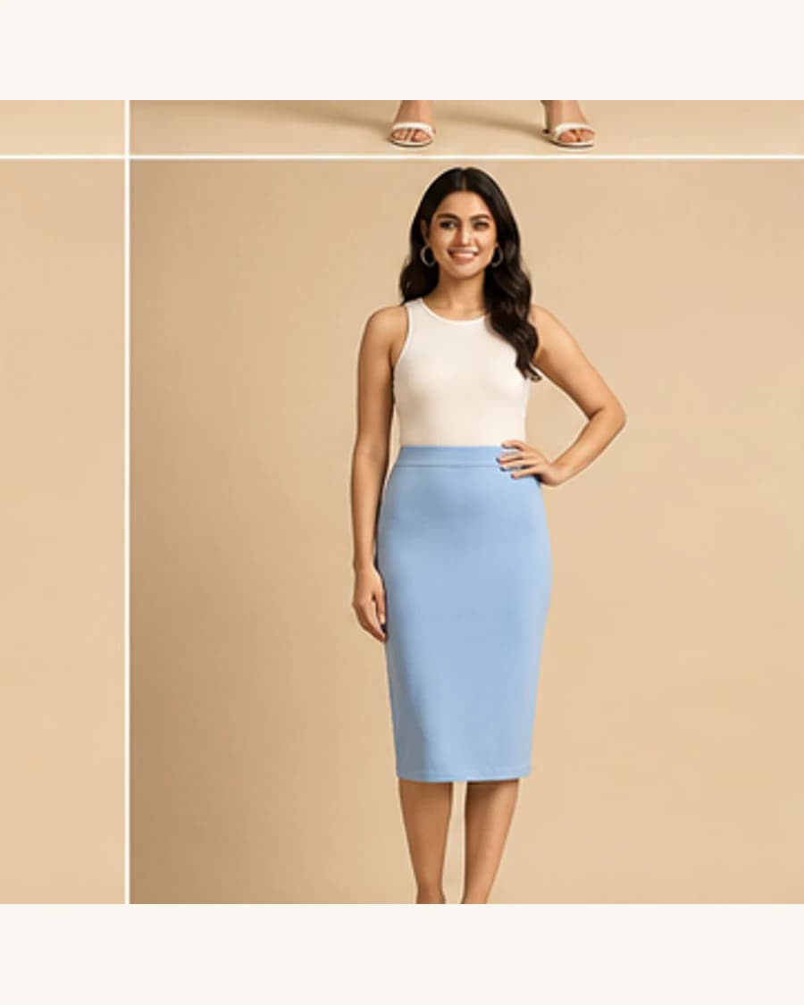 After Dark Column Skirt: front styling view on an adult Indian model