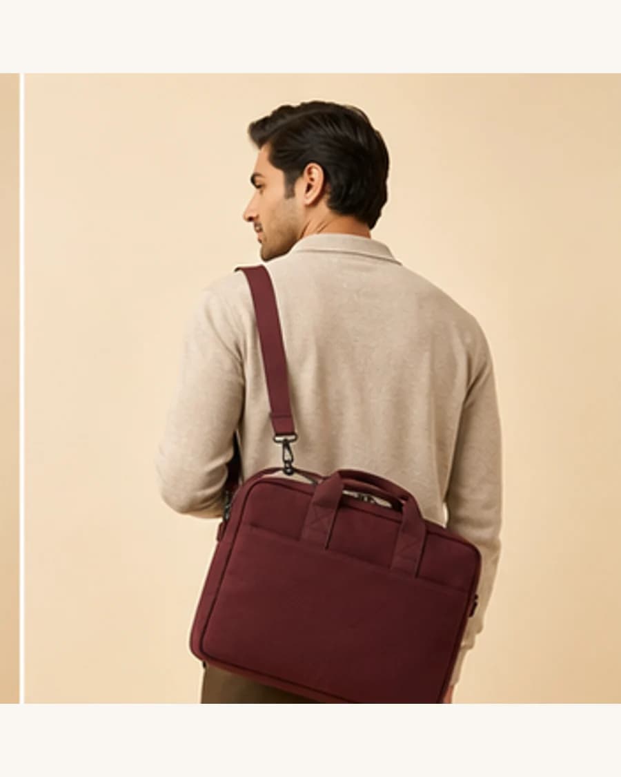 Canvas Laptop Carryall: three-quarter styling view