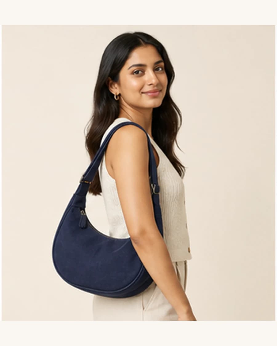 Canvas Shoulder Bag: three-quarter styling view