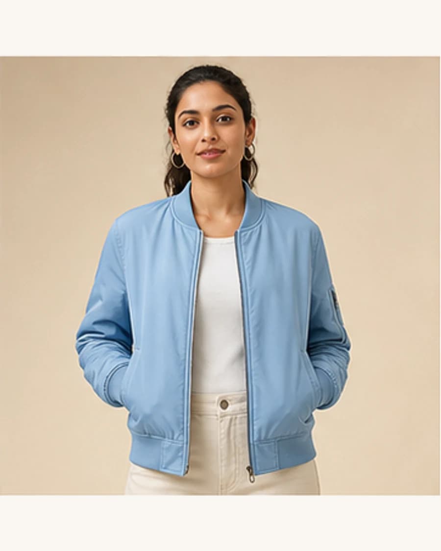 Citylight Bomber Jacket: front styling view on an adult Indian model