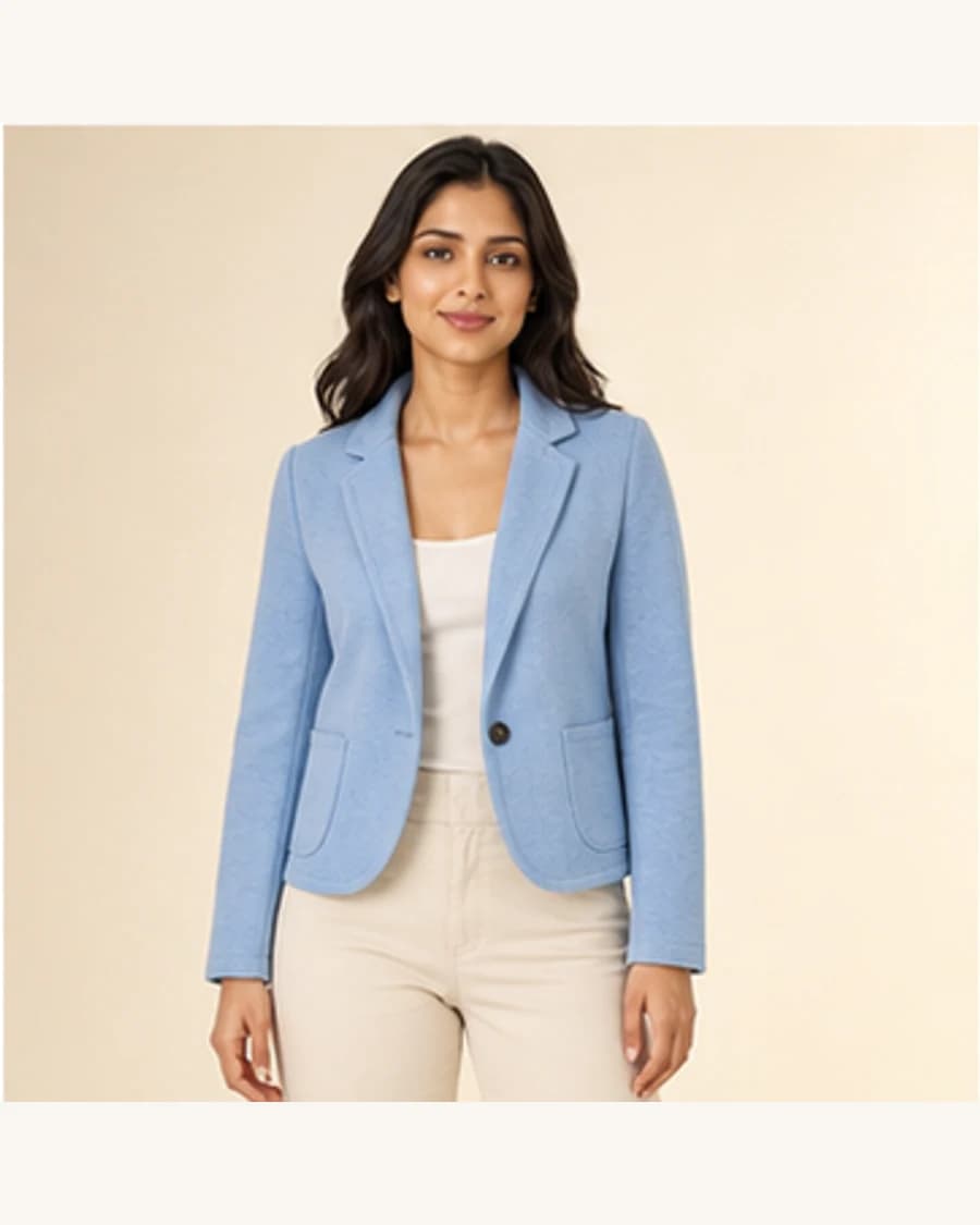 Citylight Cropped Blazer: front styling view on an adult Indian model