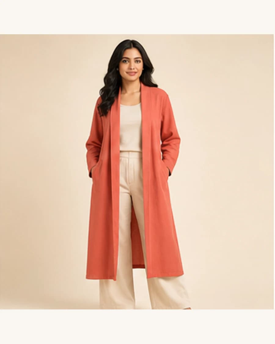 Citylight Longline Cardigan: front styling view on an adult Indian model