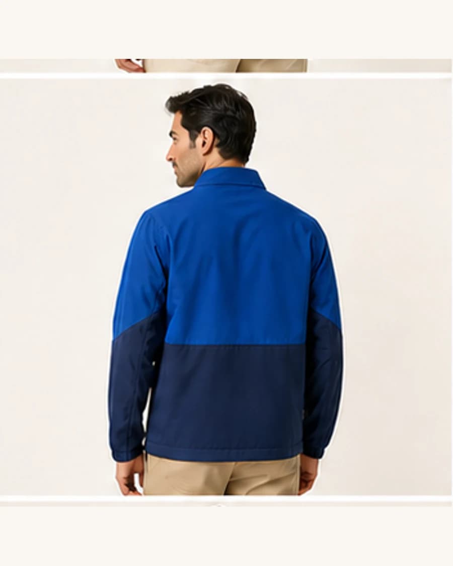 Colour Block Zip Layer: three-quarter styling view