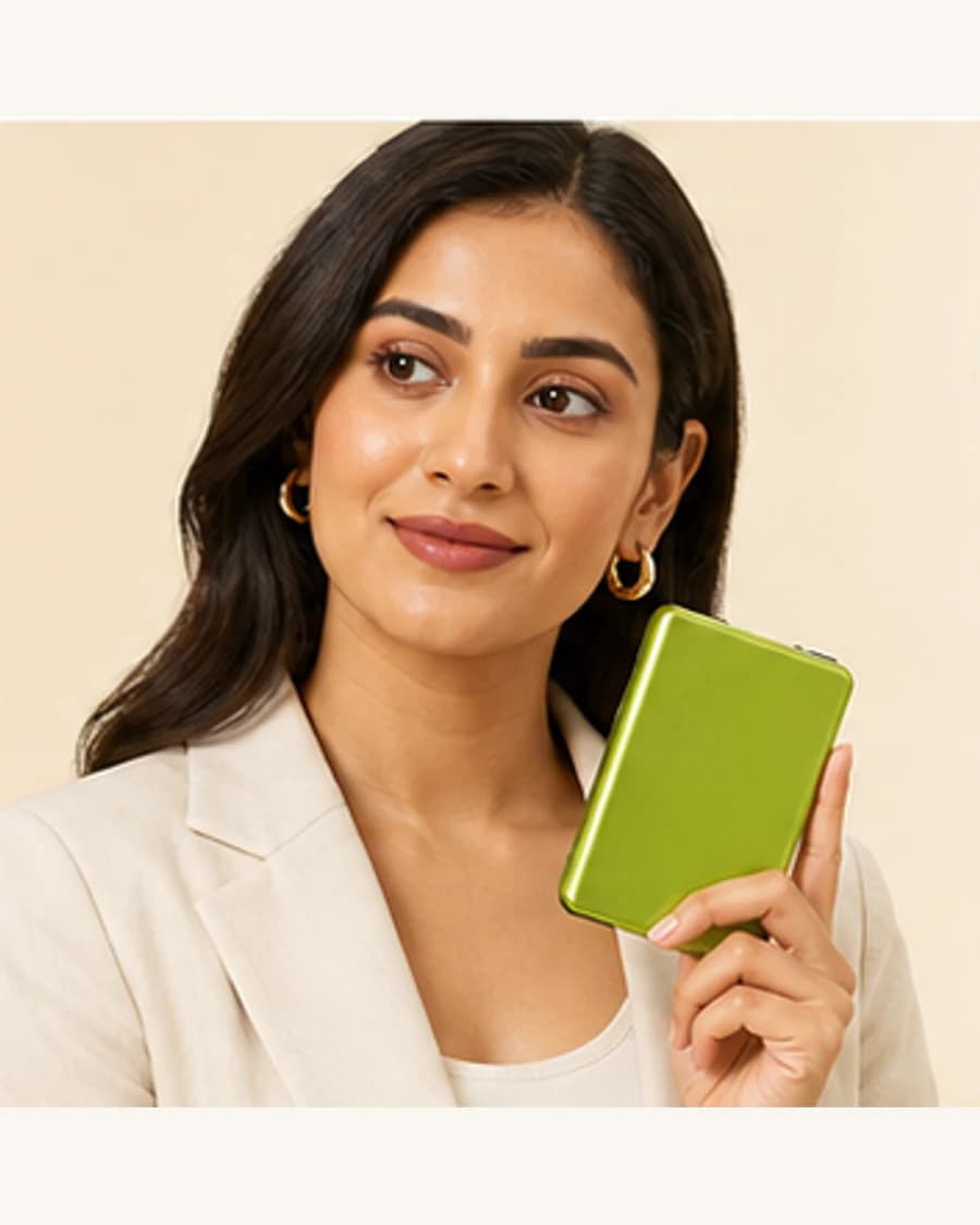 Colour Pop Card Wallet: front styling view on an adult Indian model