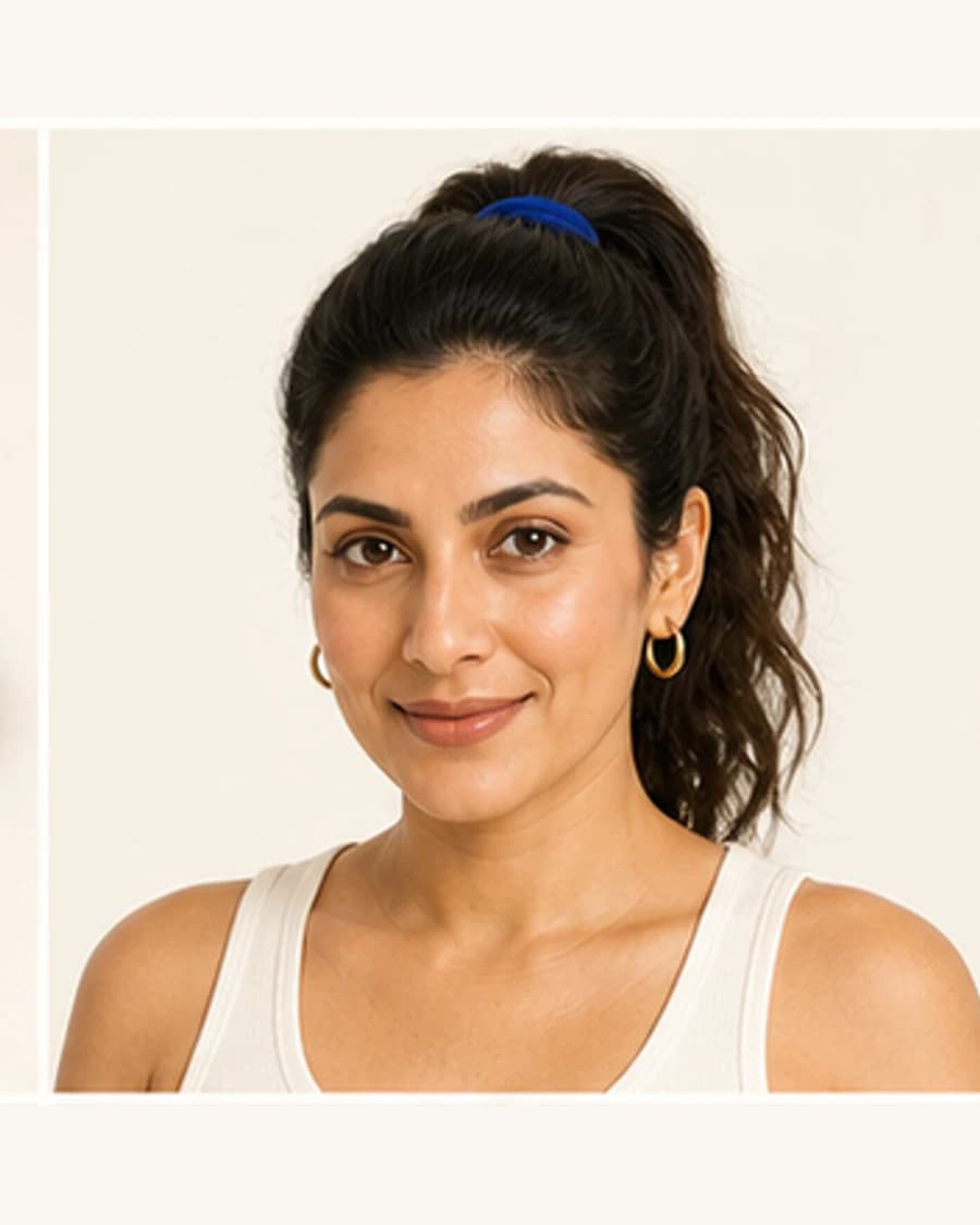 Colour Pop Hair Tie Pair: front styling view on an adult Indian model