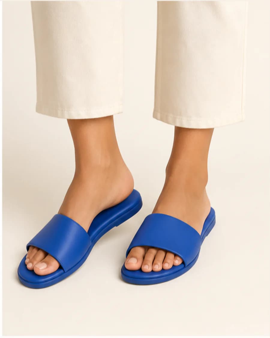 Colour Slide Sandals: front styling view on an adult Indian model