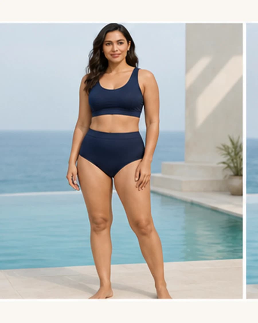 Coral Sport Bikini Set: front styling view on an adult Indian model