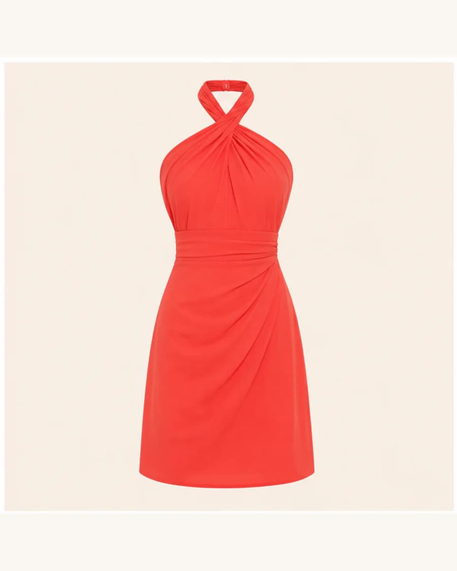 Coral Twist Halter Dress in Coral: product-only view