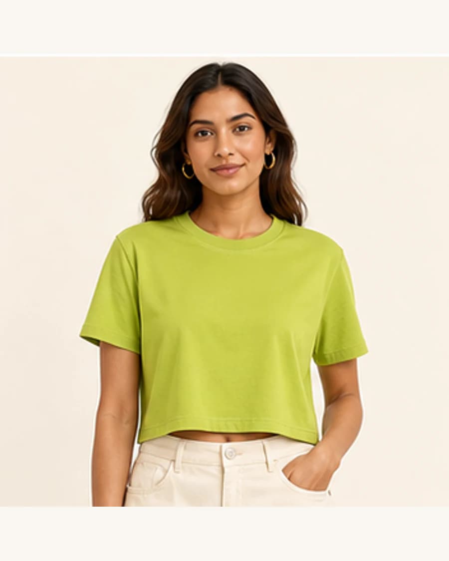 Cropped Box Tee: front styling view on an adult Indian model