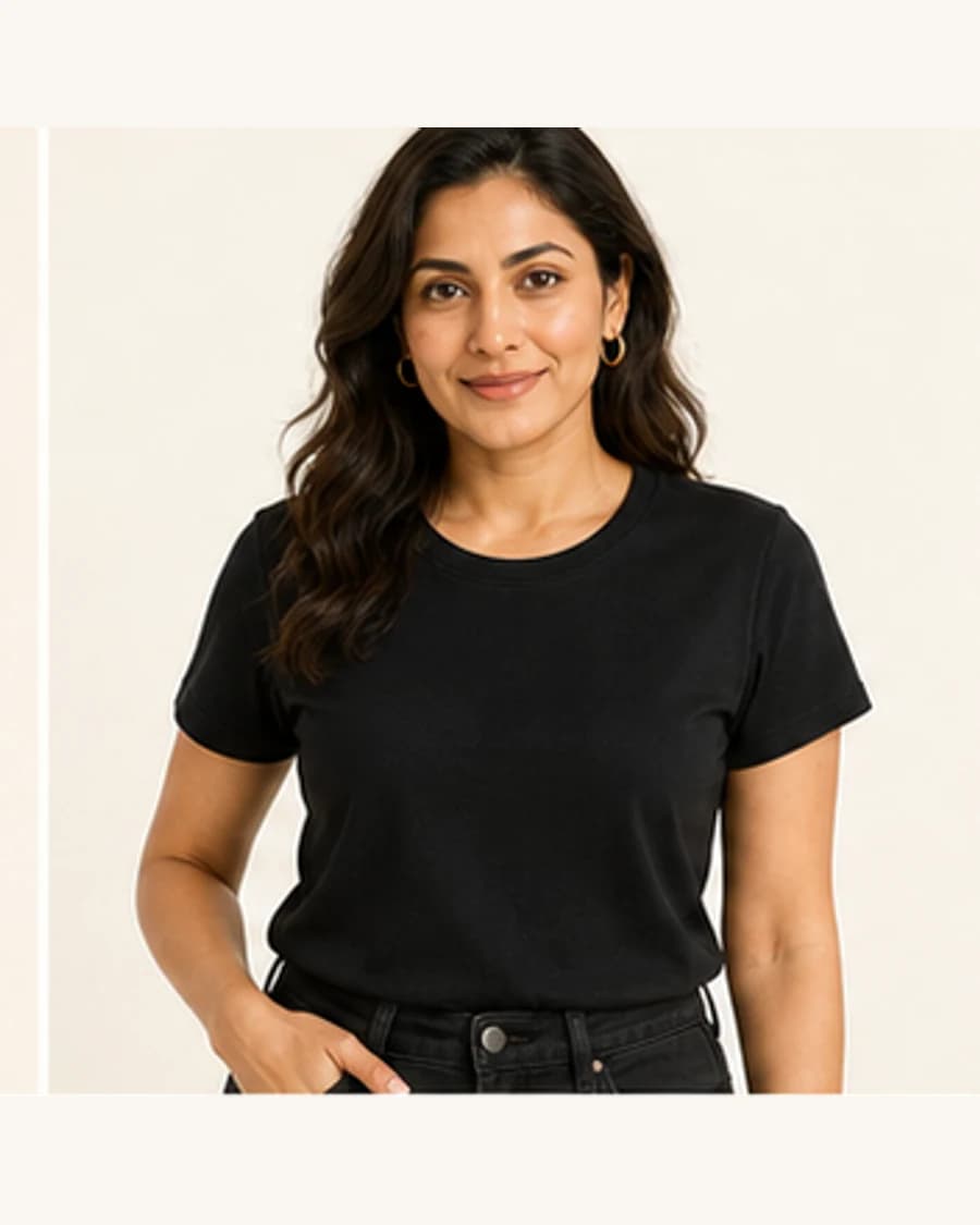 Everyday Crew Tee: front styling view on an adult Indian model