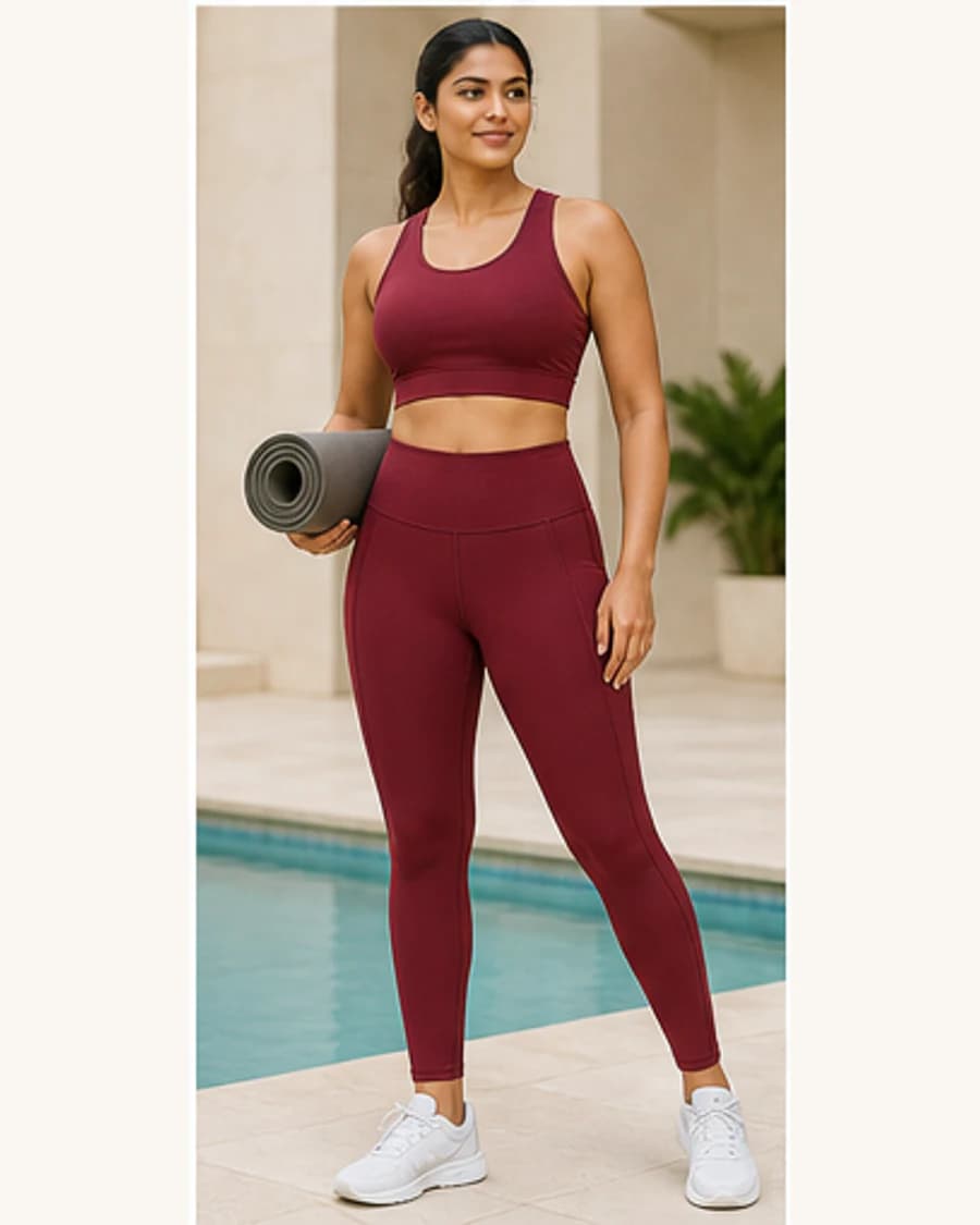 Form Sculpt Legging: front styling view on an adult Indian model