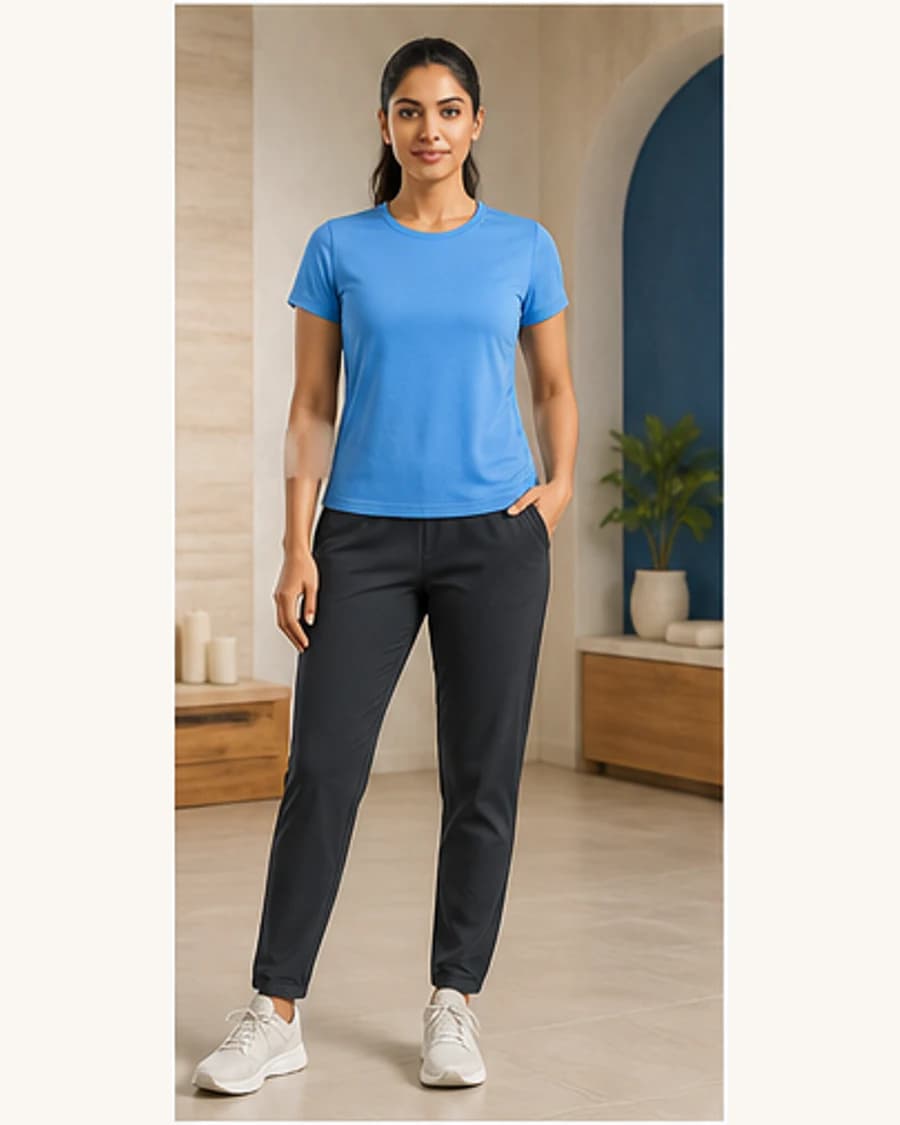 Form Training Tee: front styling view on an adult Indian model