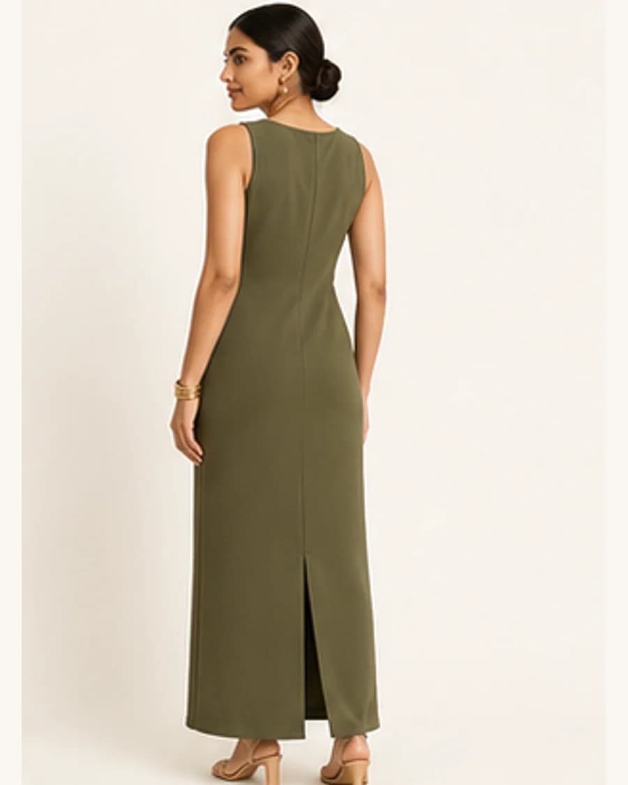 Gallery Column Maxi Dress: three-quarter styling view