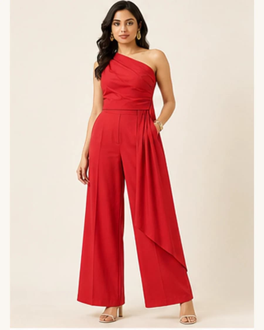 Gallery Drape Co Ord Set: front styling view on an adult Indian model
