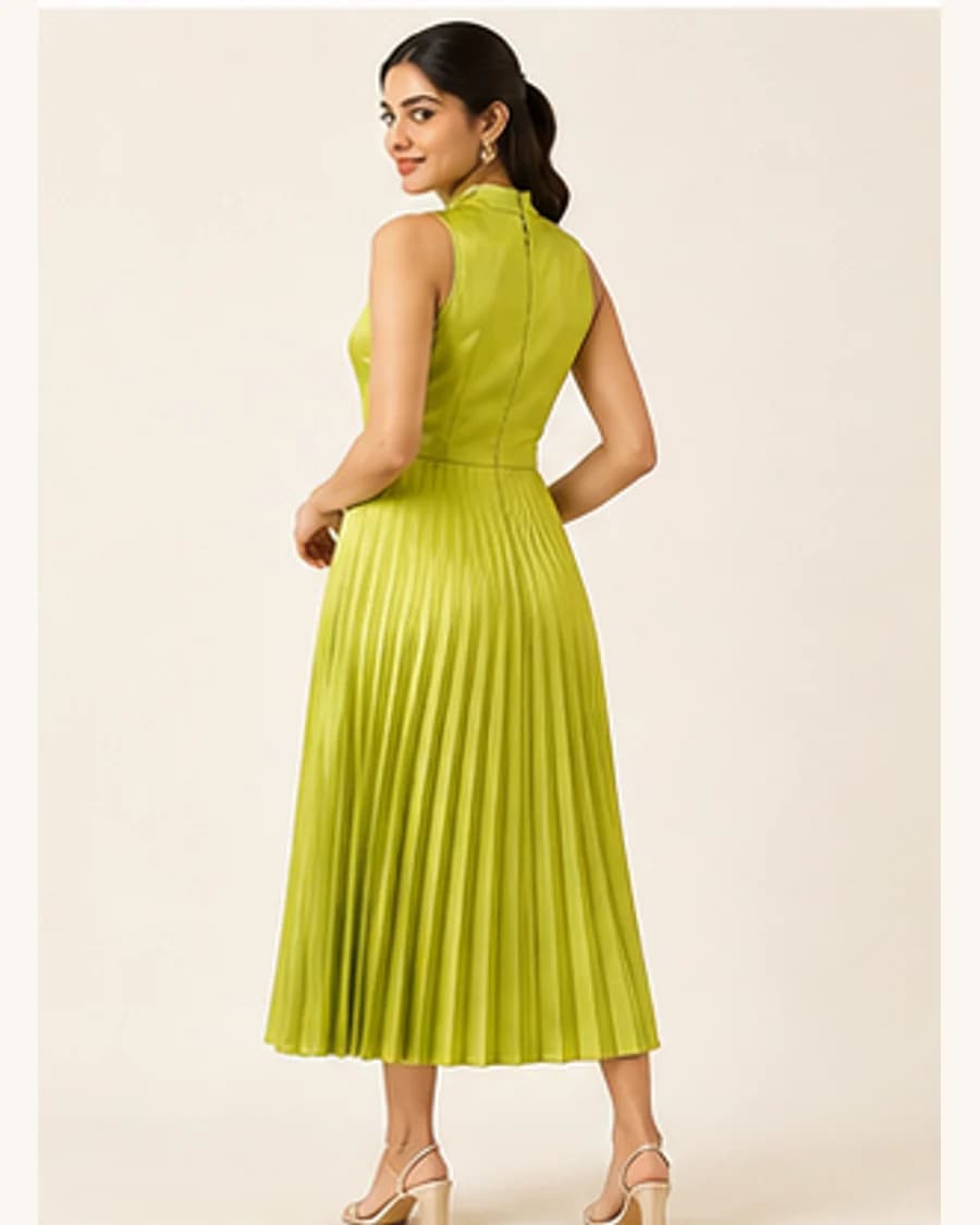 Gallery Pleat Dress: three-quarter styling view