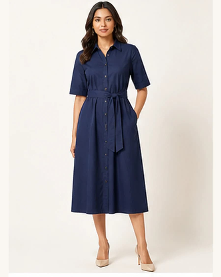 Gallery Shirt Dress: front styling view on an adult Indian model
