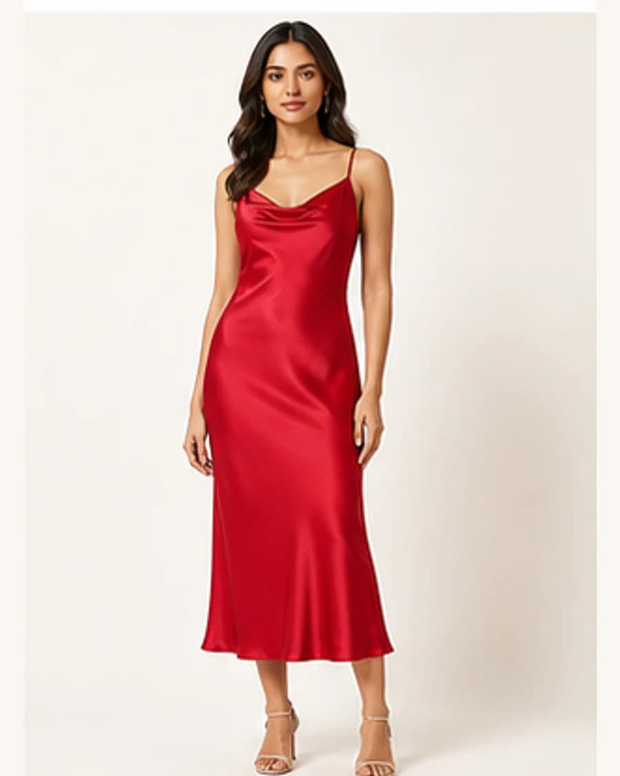 Gallery Slip Dress: front styling view on an adult Indian model