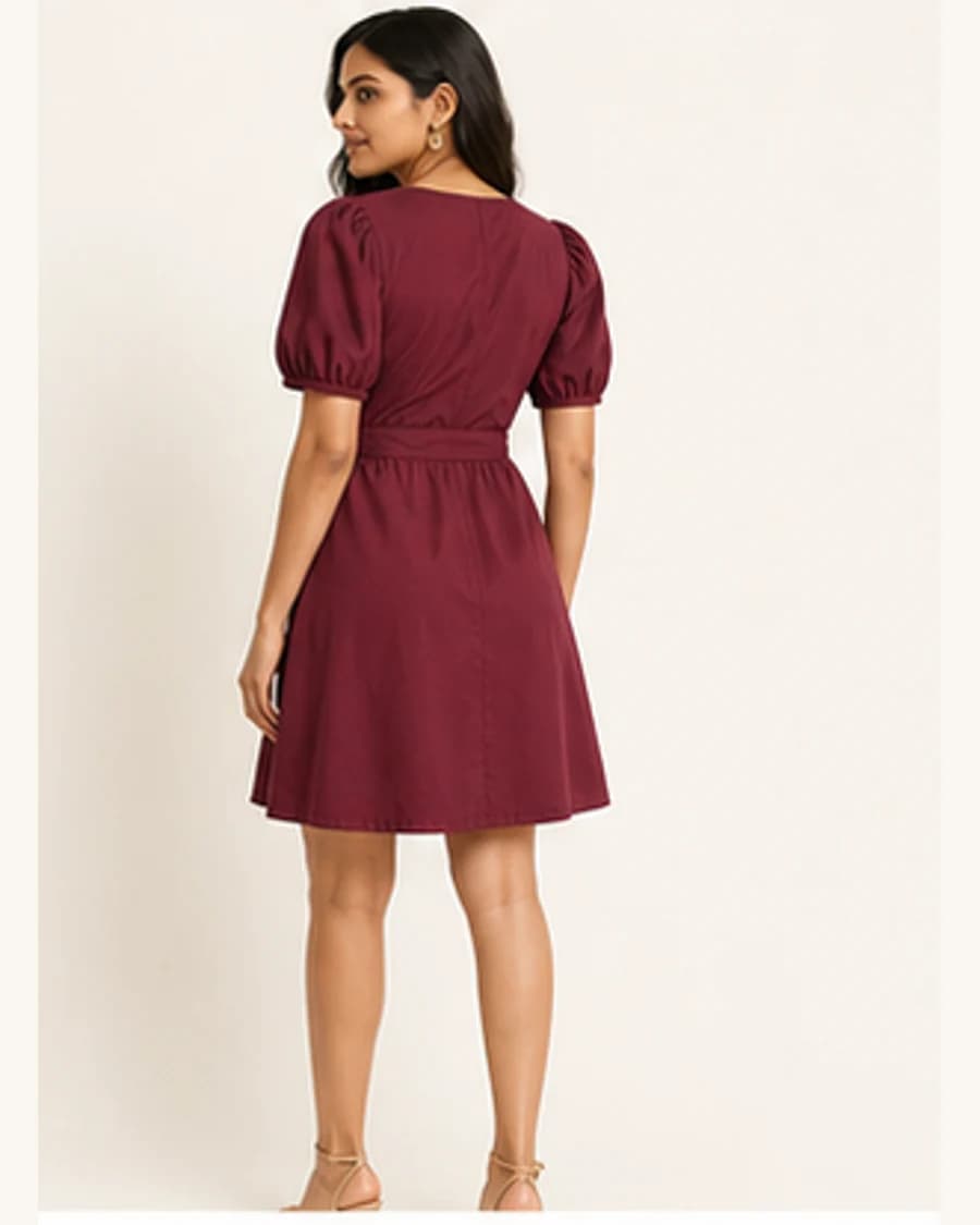 Gallery Wrap Mini Dress: three-quarter styling view