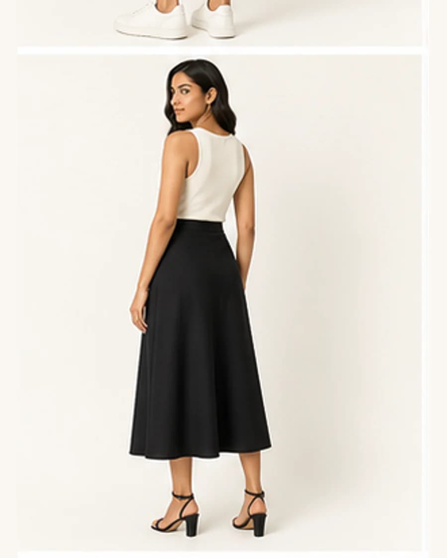 Harbour Bias Midi Skirt: three-quarter styling view