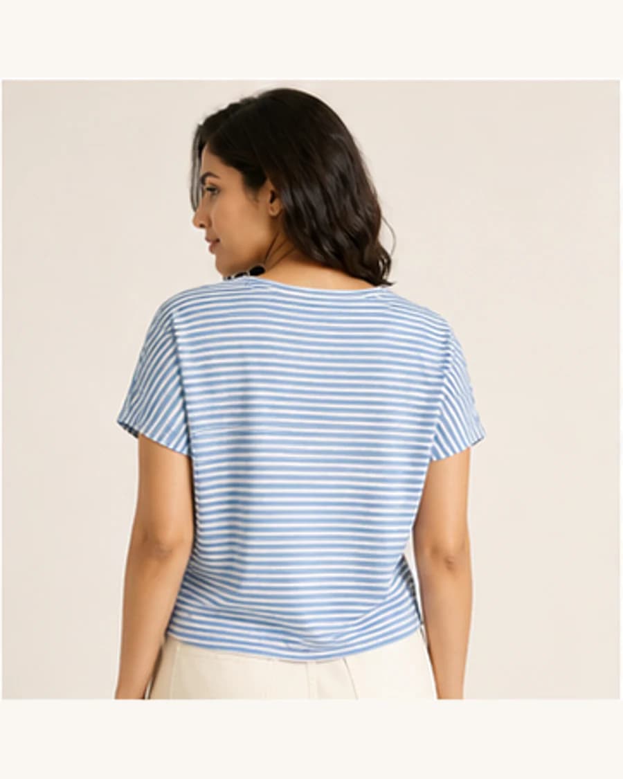 Harbour Stripe Crew Top: three-quarter styling view
