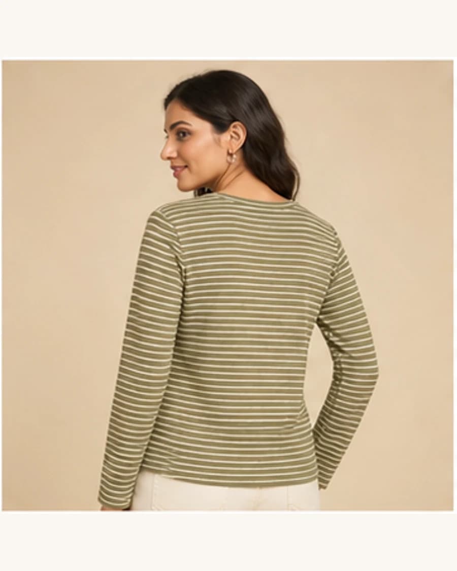 Harbour Stripe Long Sleeve Tee: three-quarter styling view