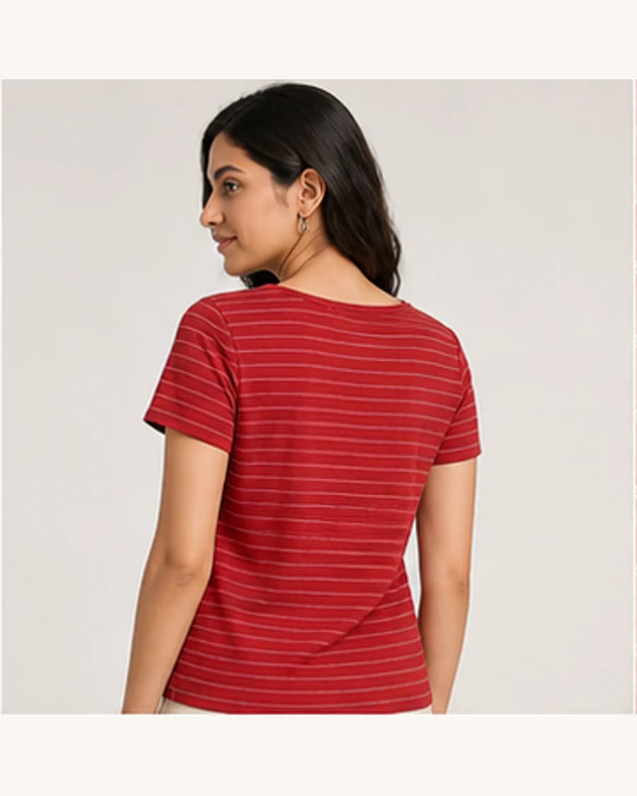 Harbour Stripe Scoop Top: three-quarter styling view