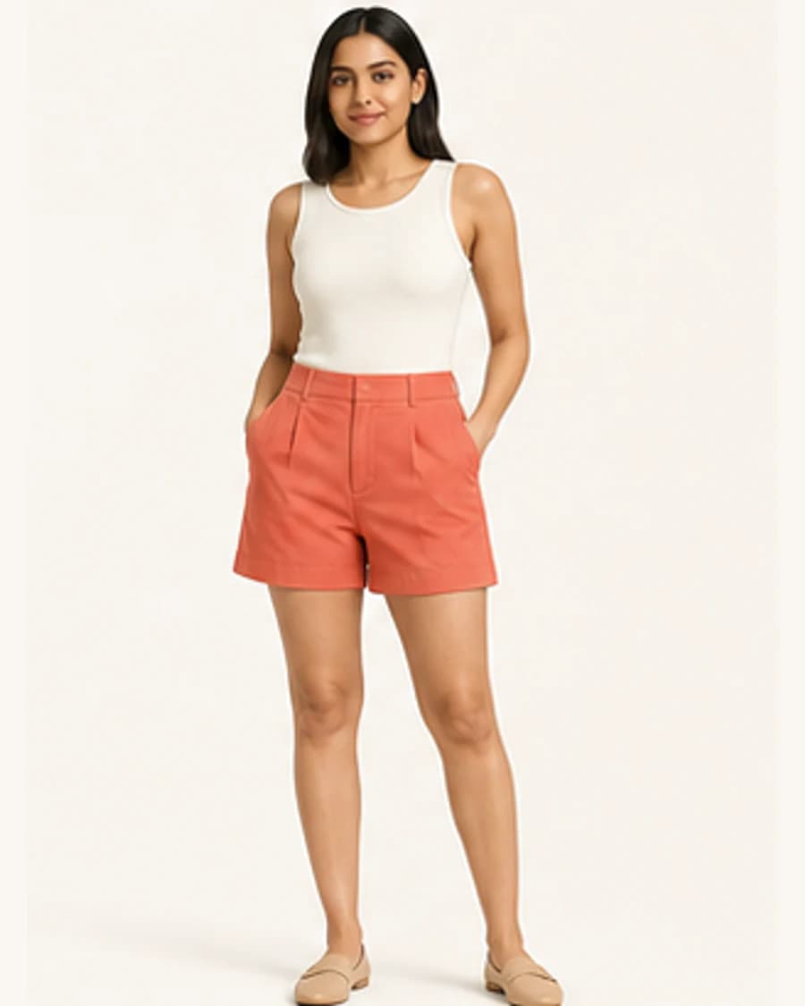 Harbour Tailored Short: front styling view on an adult Indian model