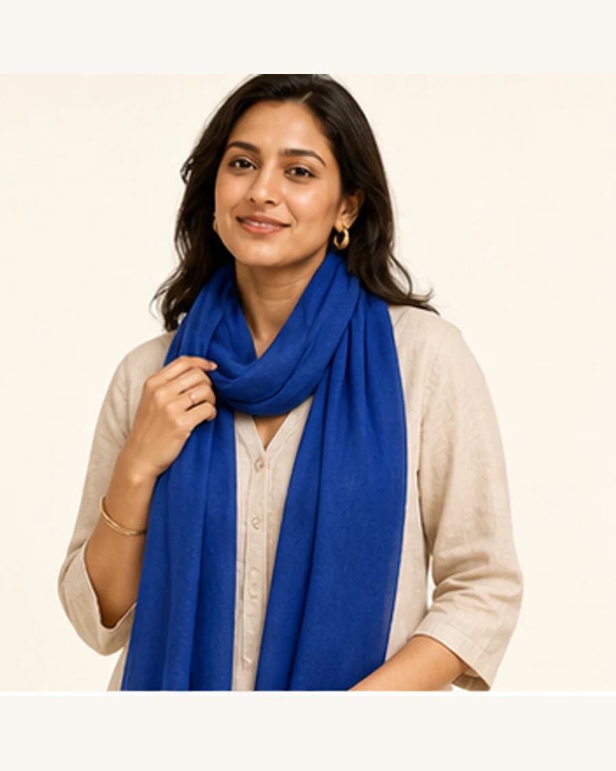 Long Colour Scarf: front styling view on an adult Indian model