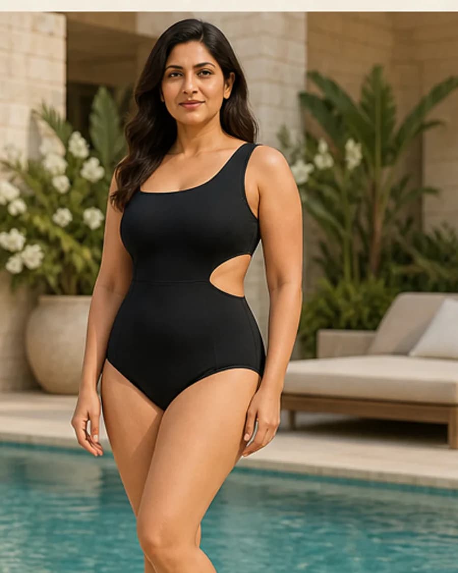 Marina Cutout Swimsuit: three-quarter styling view