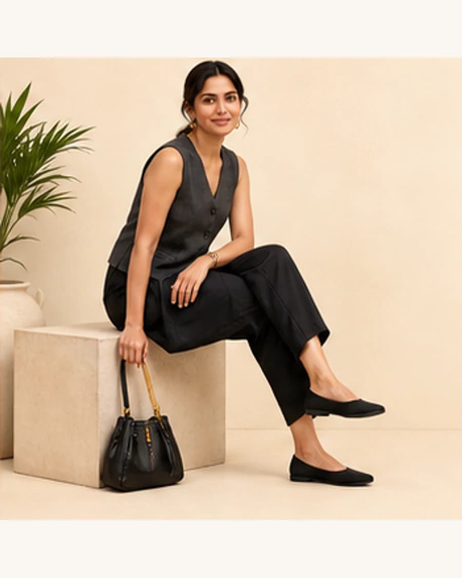 Metro Ballet Flat: front styling view on an adult Indian model