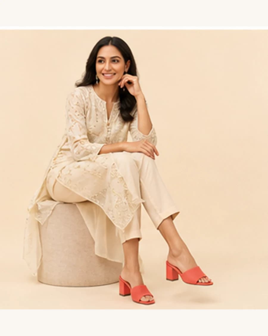 Metro Block Heel Mule: front styling view on an adult Indian model