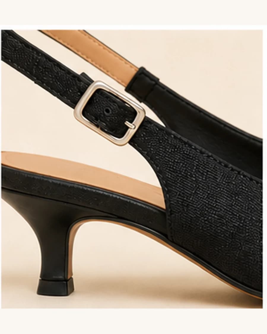 Metro Kitten Heel Slingback: close-up detail view