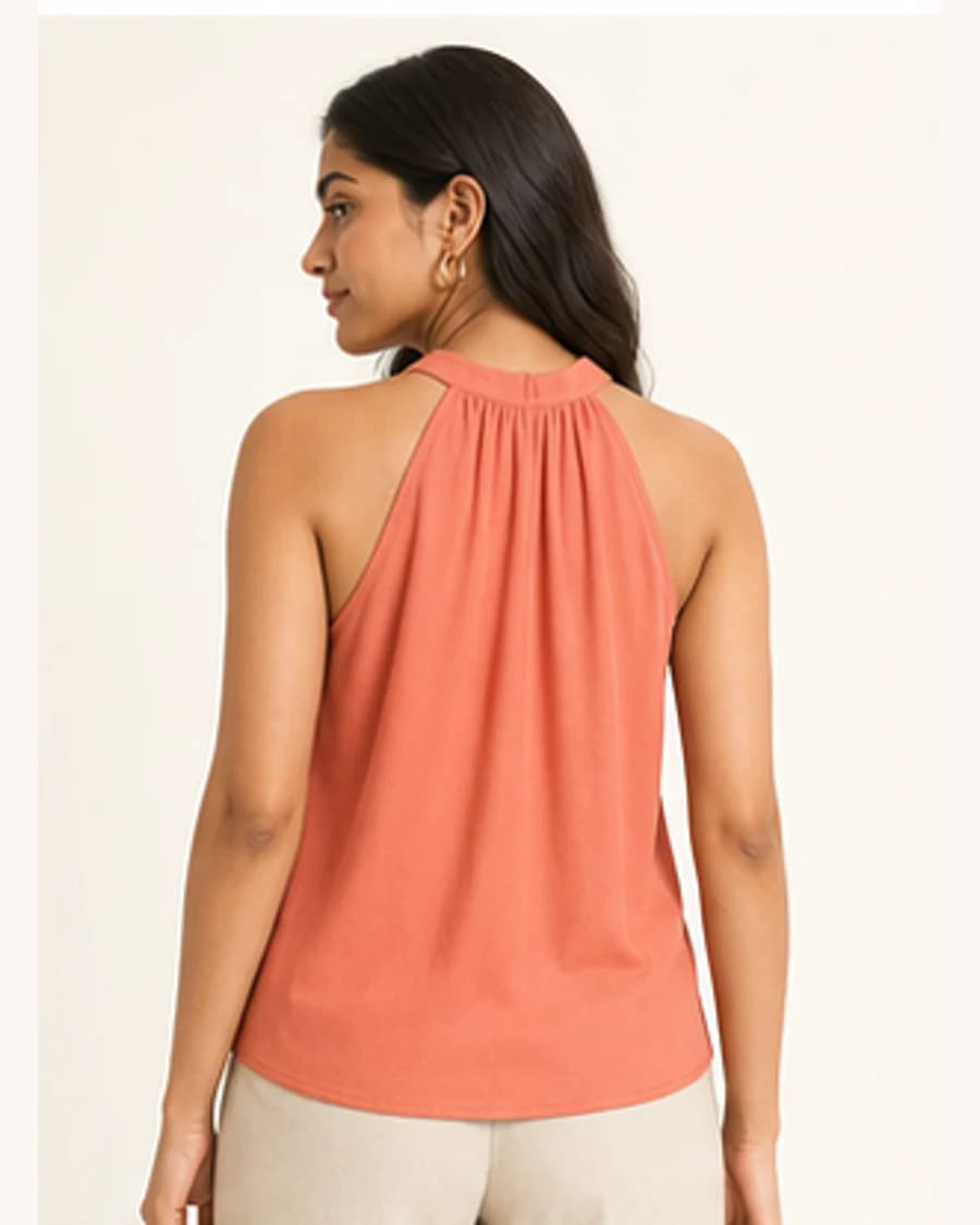 Metro Knit Halter Top: three-quarter styling view