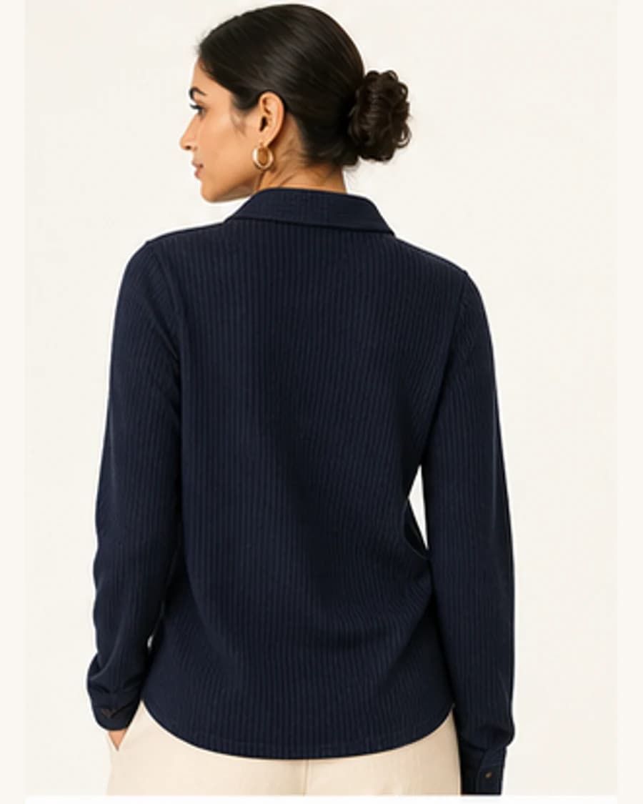 Metro Knit Relaxed Shirt: three-quarter styling view