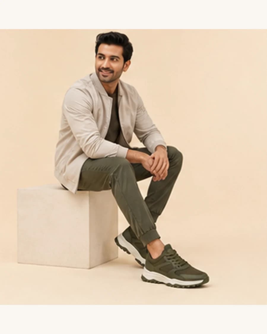Metro Running Inspired Trainer: front styling view on an adult Indian model