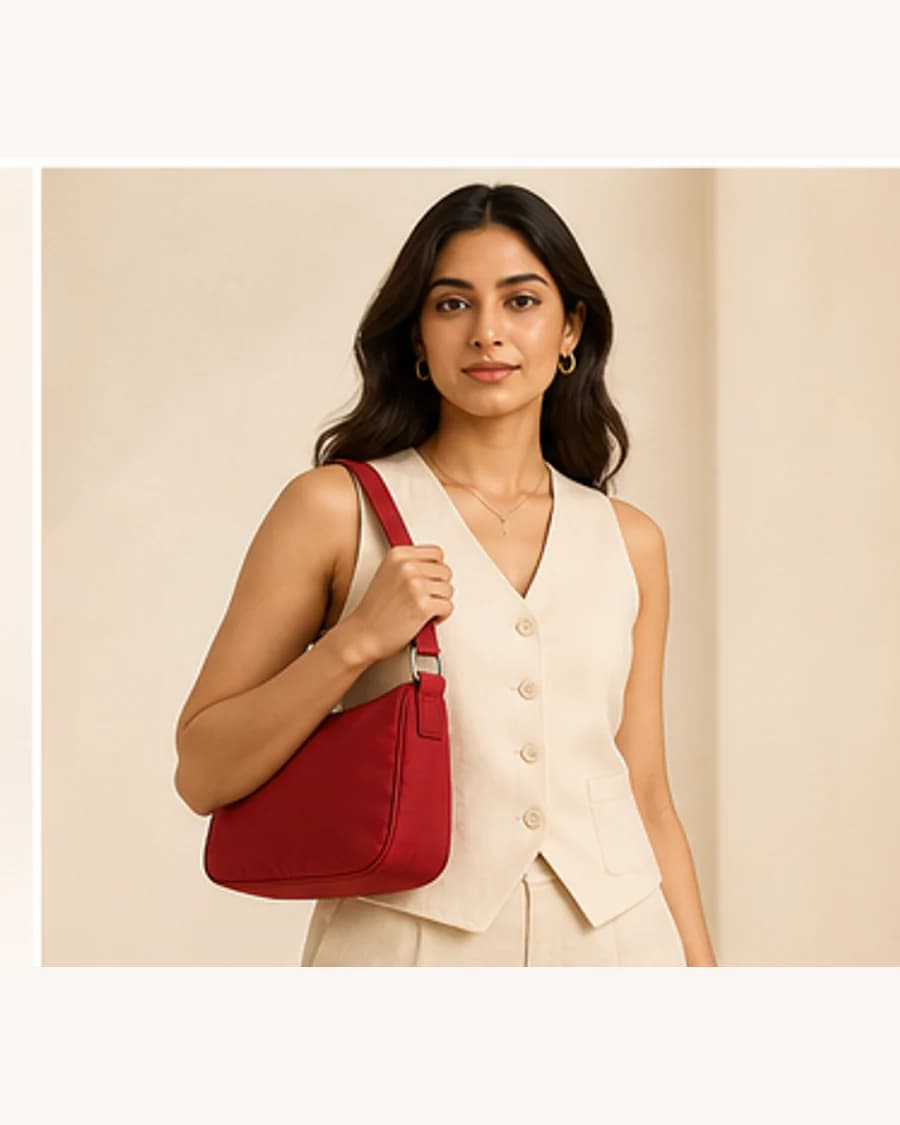 Metro Shoulder Bag: front styling view on an adult Indian model