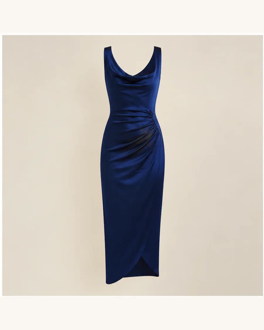 Midnight Cowl Midi Dress in Midnight: product-only view