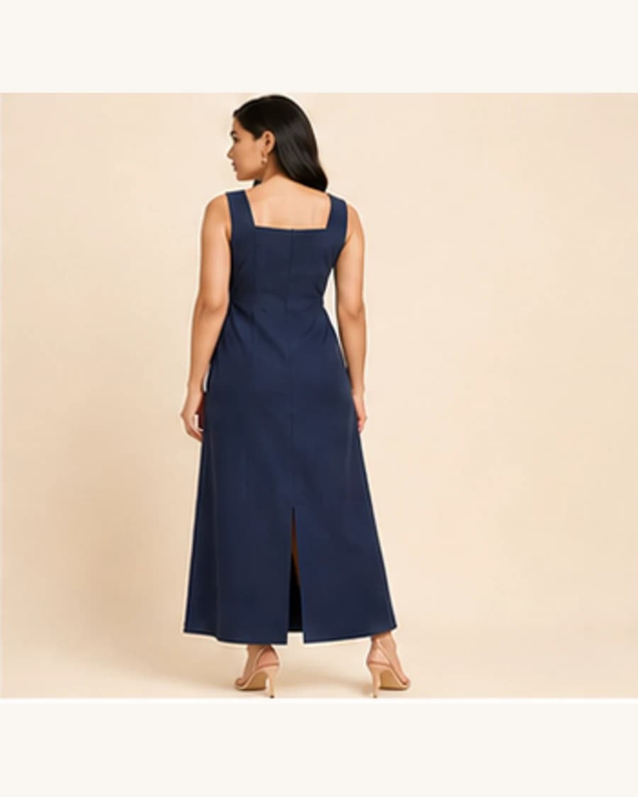 Moonlit Column Maxi Dress: three-quarter styling view
