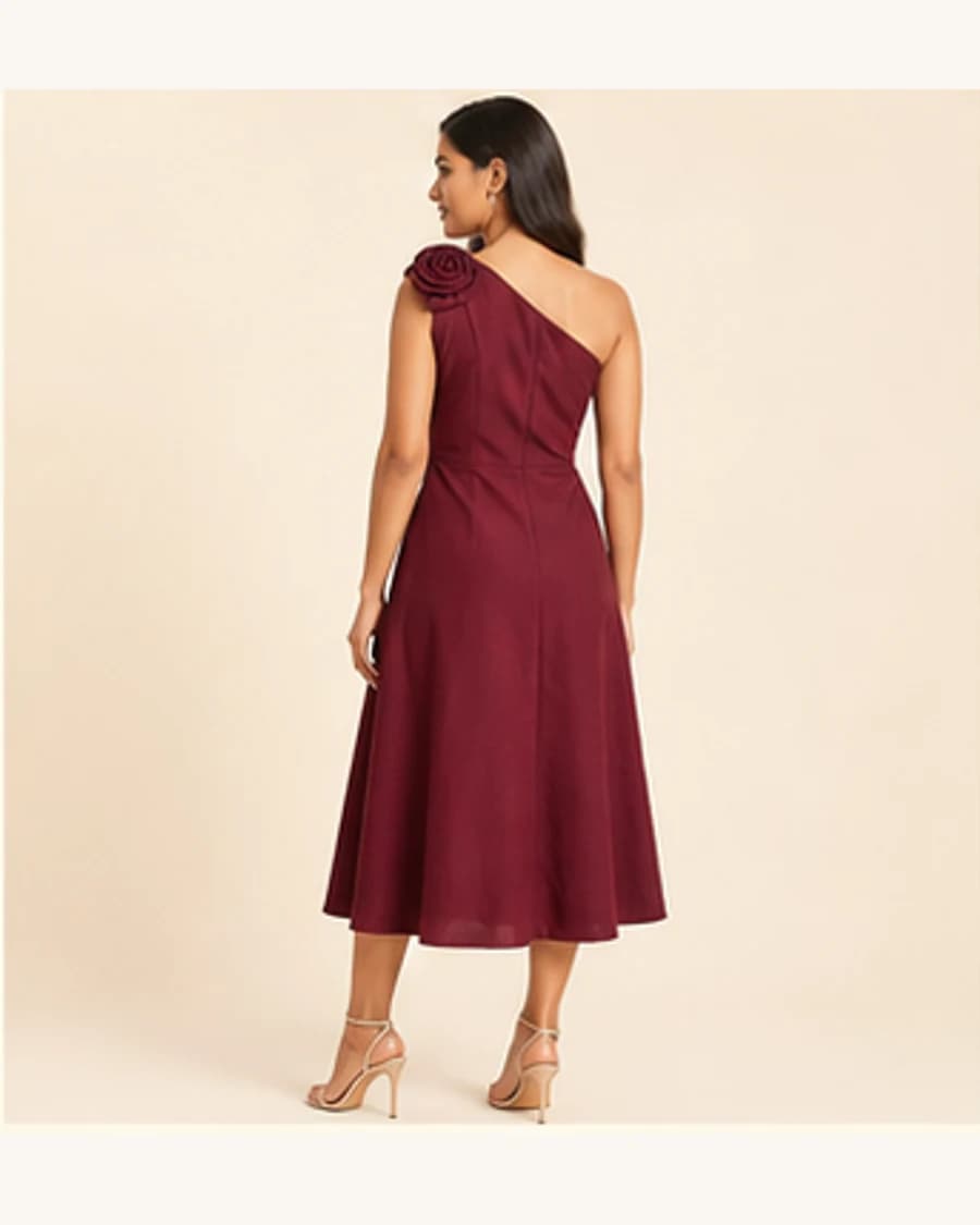 Moonlit Corsage Midi Dress: three-quarter styling view
