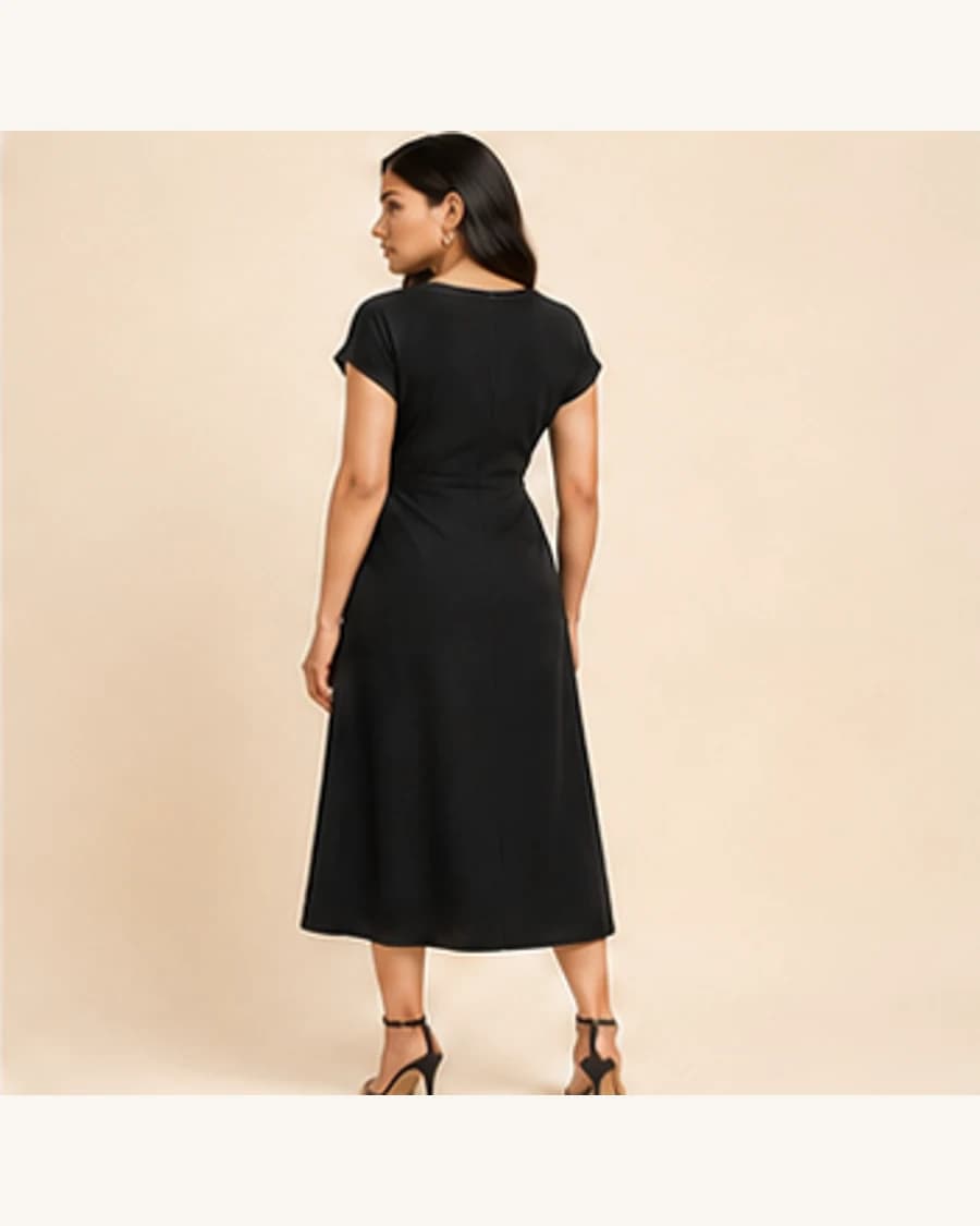 Moonlit Knot Front Dress: three-quarter styling view