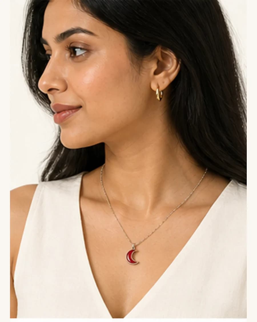 Moonlit Pendant Necklace: three-quarter styling view
