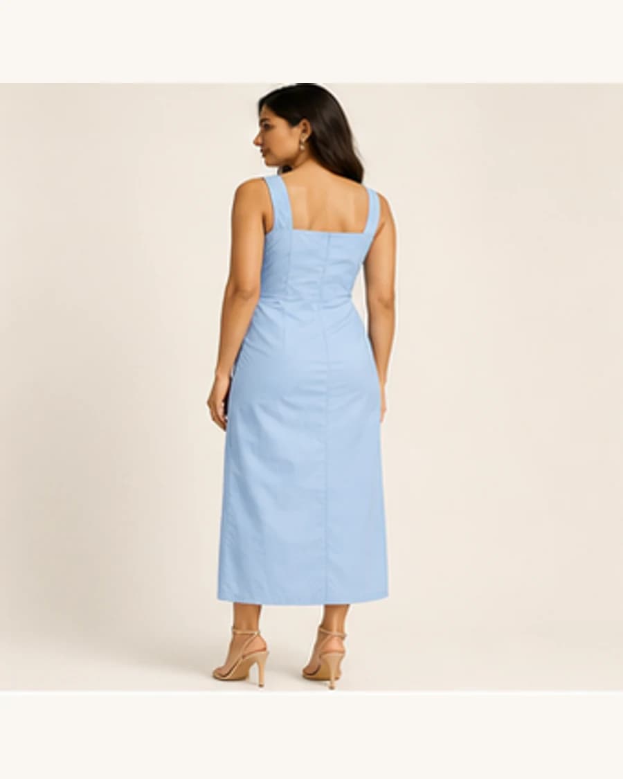 Moonlit Ruched Midi Dress: three-quarter styling view