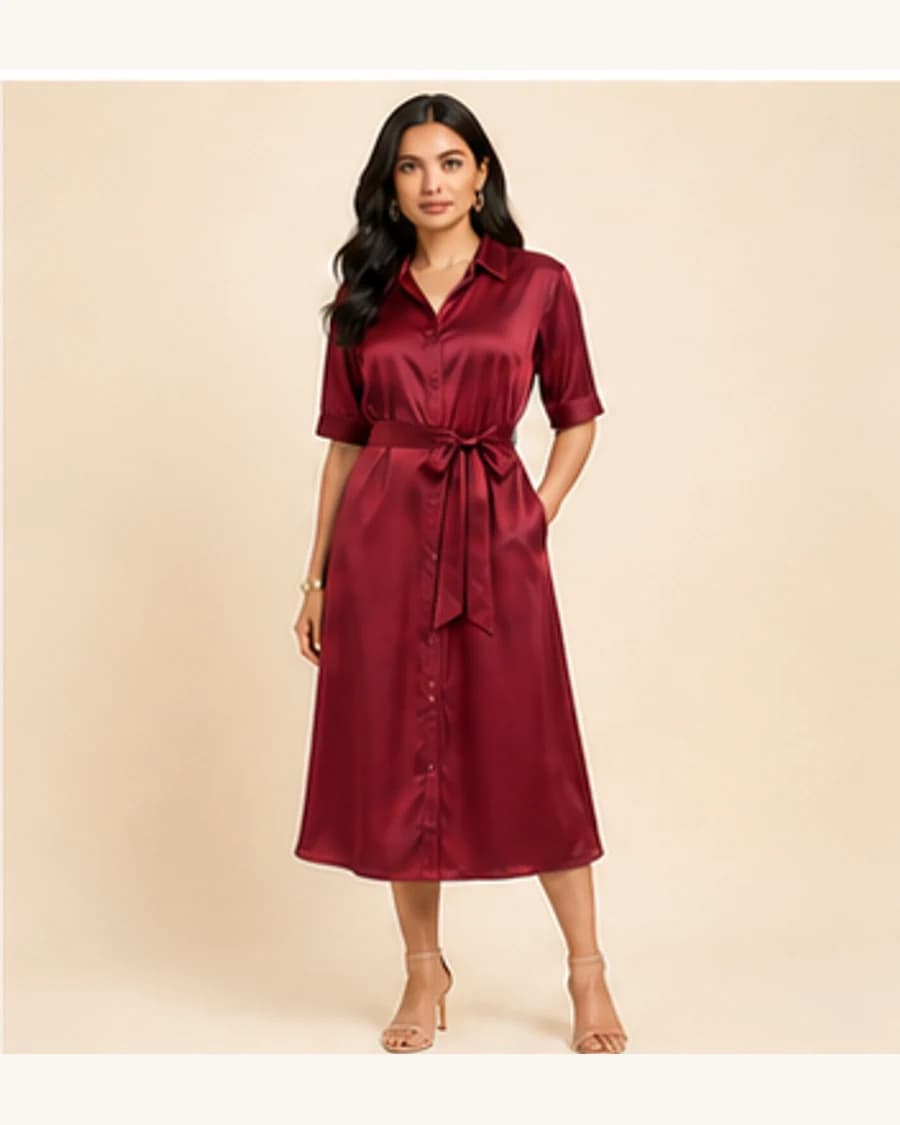 Moonlit Shirt Dress: front styling view on an adult Indian model