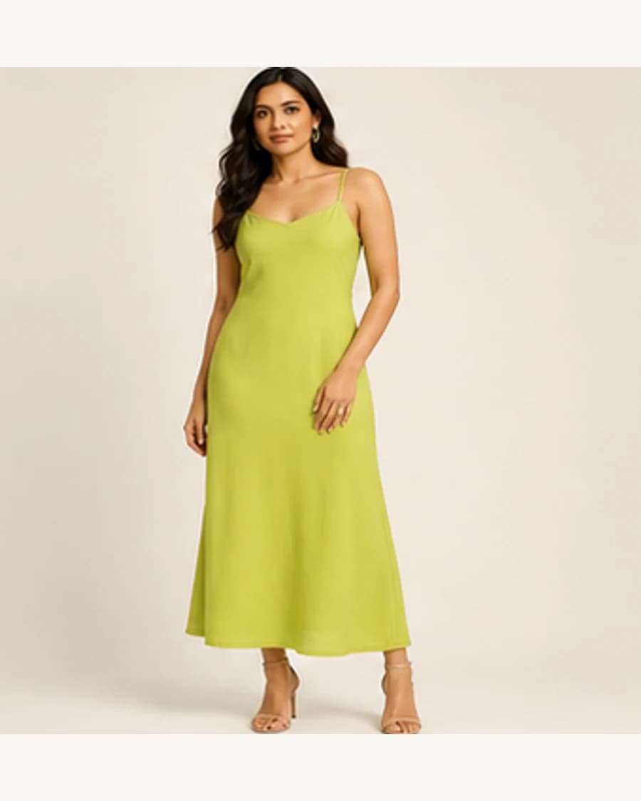 Moonlit Slip Dress: front styling view on an adult Indian model