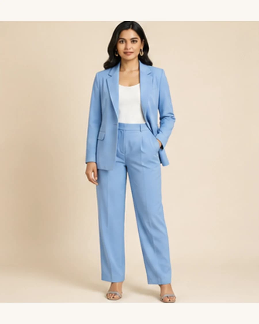 Moonlit Tailored Co Ord Set: front styling view on an adult Indian model