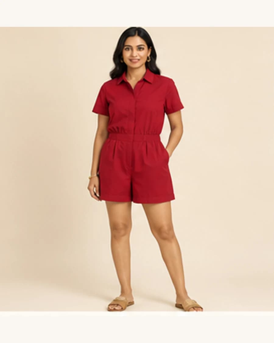 Moonlit Weekend Playsuit: front styling view on an adult Indian model