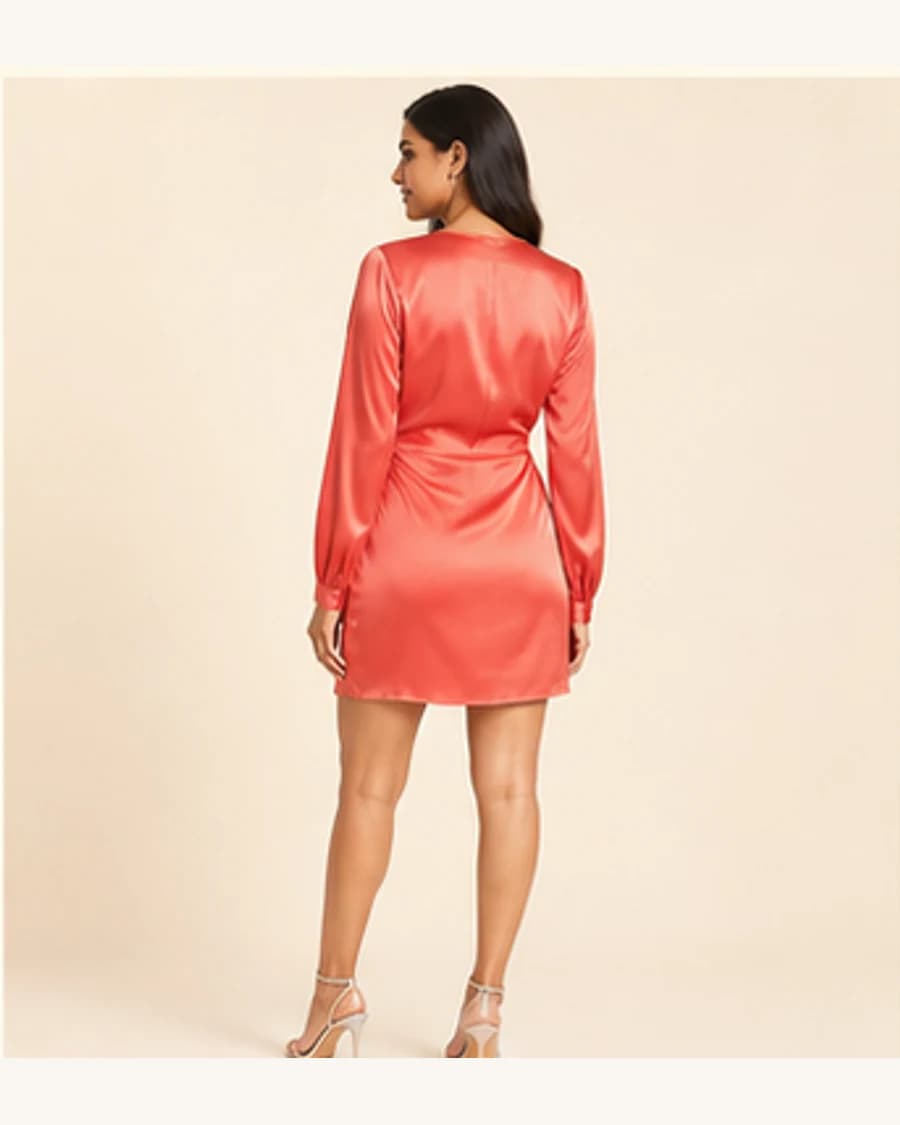 Moonlit Wrap Mini Dress: three-quarter styling view