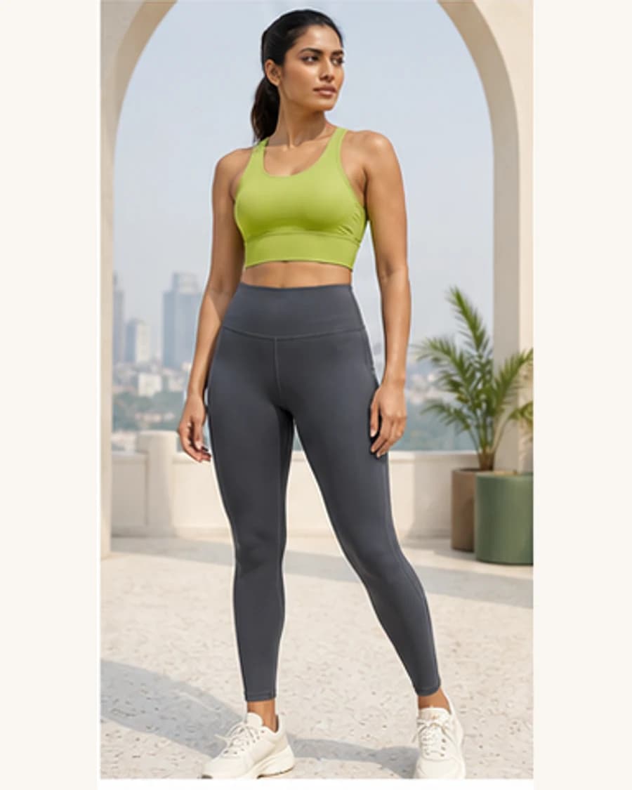 Motion Studio Bra Top: front styling view on an adult Indian model