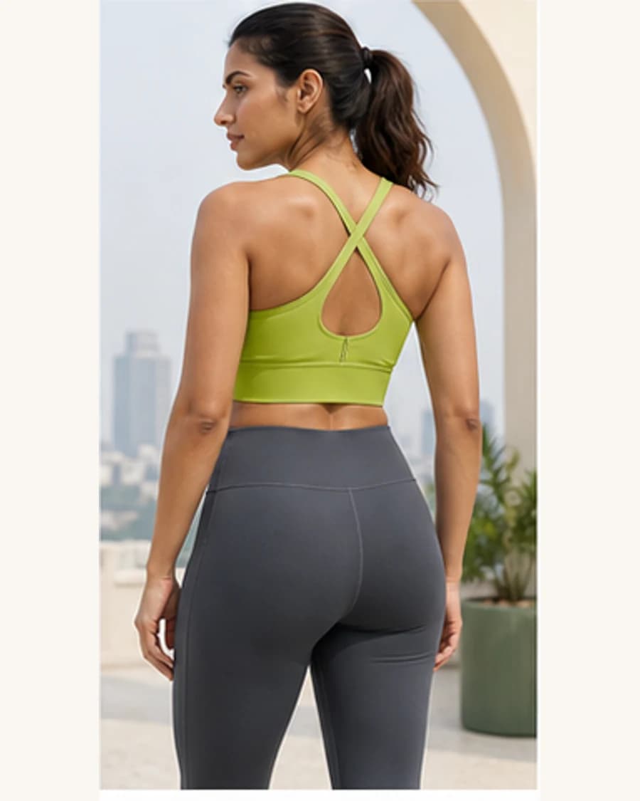 Motion Studio Bra Top: three-quarter styling view
