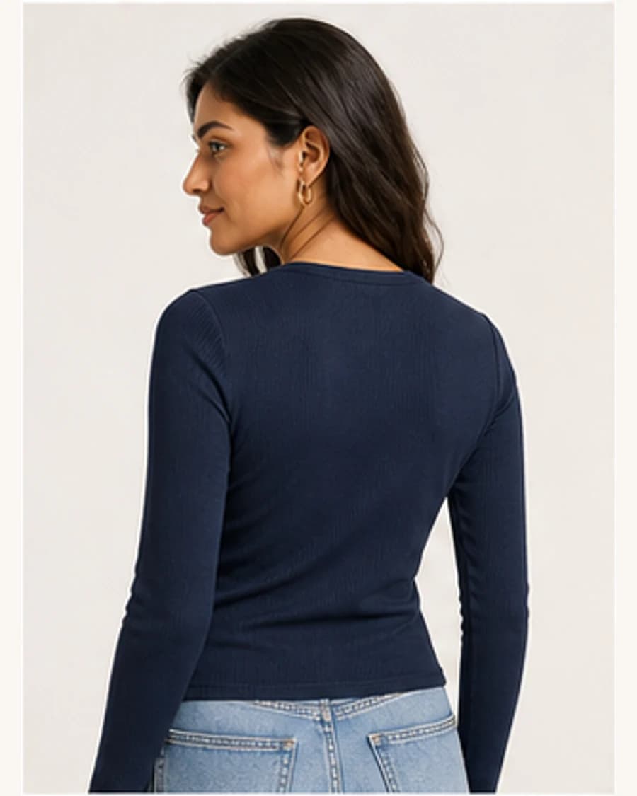 Muse Satin Long Sleeve Tee: three-quarter styling view